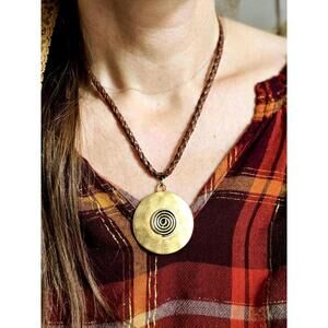 Statement Metal Leather Braid Spiral Necklace Gold-toned Fall Boho Jewelry